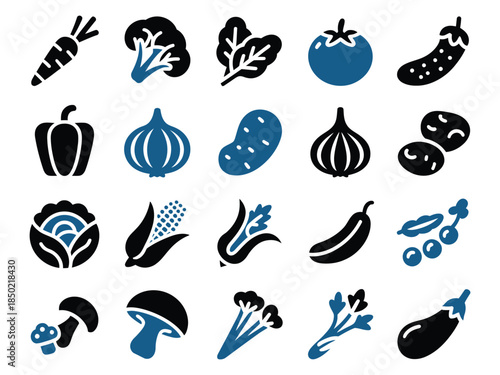 A colorful assortment of various vegetables in a bold, graphic style showcasing their shapes and details.