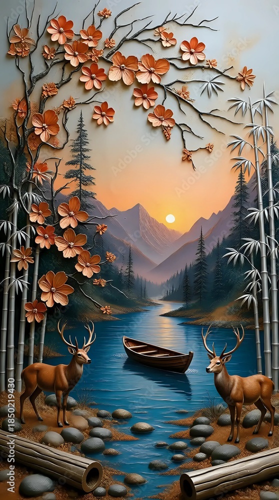 Naklejka premium Deer near a river in forest 