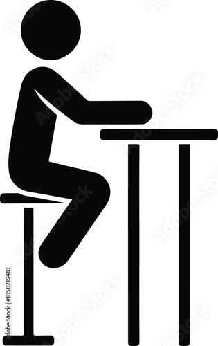 Human silhouette figure sits on a bar stool facing a rectangular tabletop