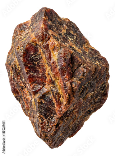 Irregular monazite fragment featuring reddish-brown streaks.