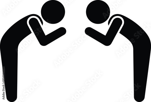 Two black stick figures facing each other performing a respectful bow or greeting