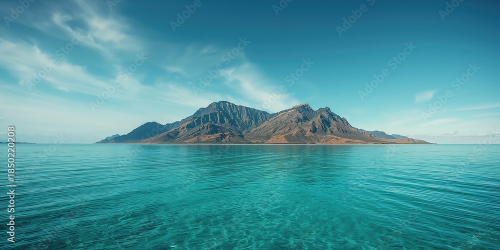 Fototapeta premium Mountain landscape adjacent to a broad ocean, suitable for environmental preservation themes