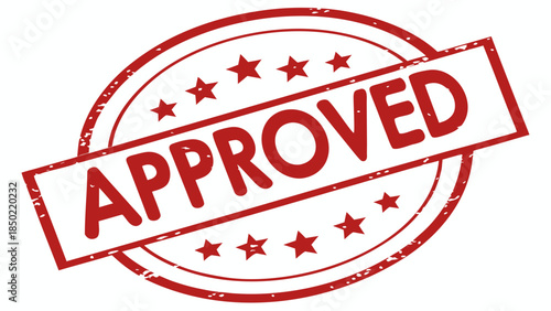 Classic red grunge rubber stamp conveying official approval or successful validation, perfect for indicating confirmed status on documents and digital designs