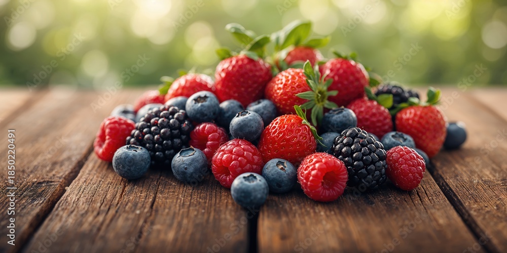 custom made wallpaper toronto digitalJuicy berries spread on rustic wood, ideal for a health-focused food layout, World Food Day