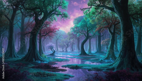 Paint by numbers scene set in eerie forest environment highlighting artistic creativity and vibrant color choices