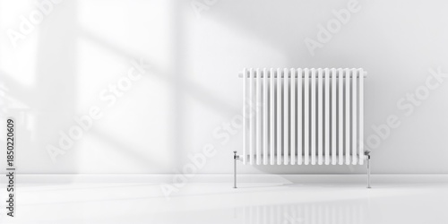 Wallpaper Mural White heating radiator on white background, designed for efficient space heating and minimal visual impact Torontodigital.ca