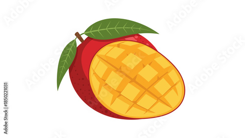 Mango Fruit with Green Leaves.