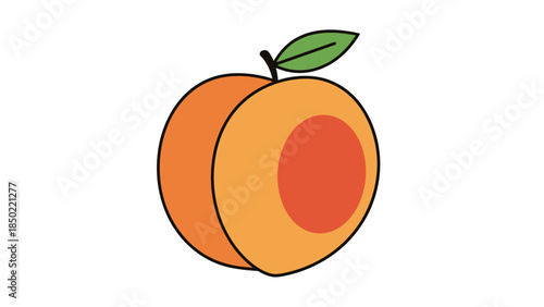 Peach Fruit with Leaf Illustration.