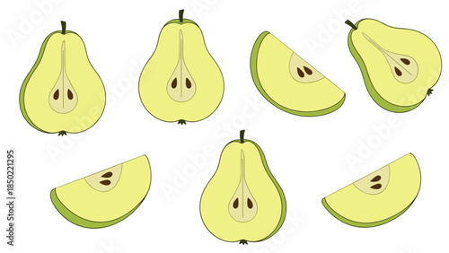 Pear Slices and Whole Pears Illustration.
