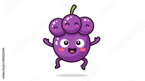 Purple Cartoon Grape Character Smiling.