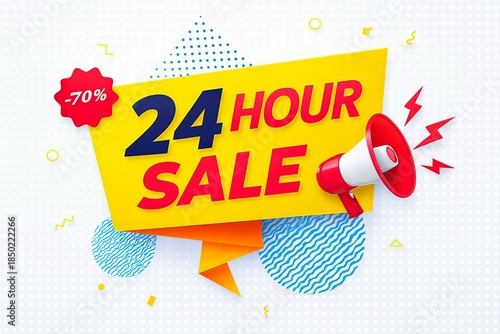 Limited time offer 24 hour sale banner with megaphone