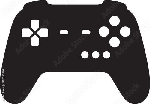 Black silhouette of a modern game controller with directional pad and buttons, isolated on white gamepad also transparent background