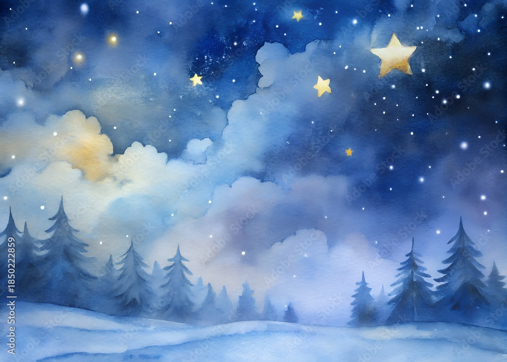 Naklejka premium Magical winter night with stars shining brightly in the sky