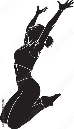 Woman Yoga Jumping Silhouette Back View
