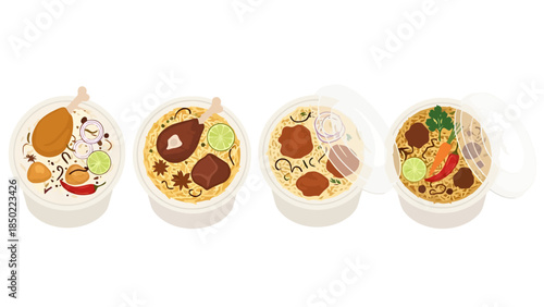 Assorted gourmet egg salads with fresh ingredients on a white background