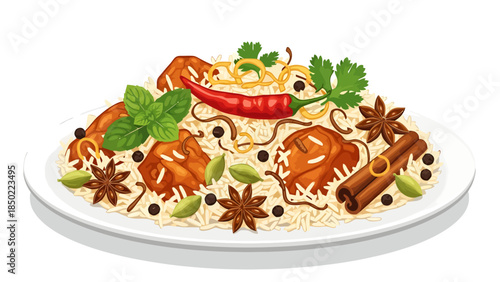 Traditional Asian style Spiced Noodles with Vegetables and Herbs