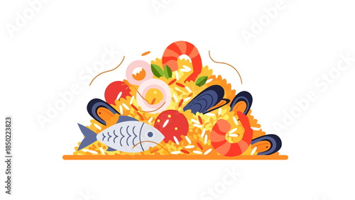 Assorted Fresh Seafood with Vegetables and Lemon on a White Surface