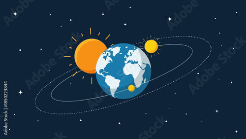 Earth and two suns in starfilled space