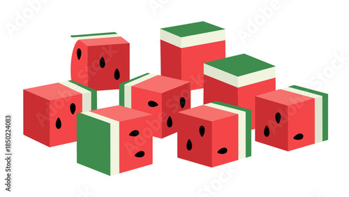 Watermelon Dice on White Background.