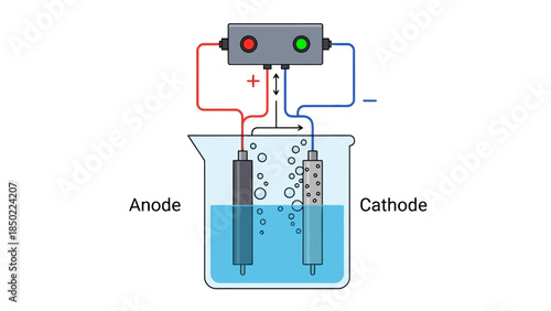 Electrochemistry setup with anode and cathode in a beaker
