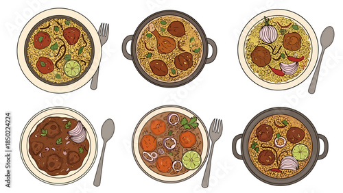 Variety of flavorful Asian or Mediterranean noodle dishes served in unique bowls with fresh toppings and ingredients