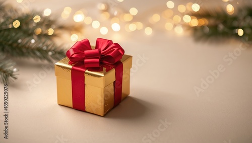 Wallpaper Mural Festive holiday gift box featuring shiny gold wrapping and red bow, prepared for birthday festivities, Christmas Torontodigital.ca