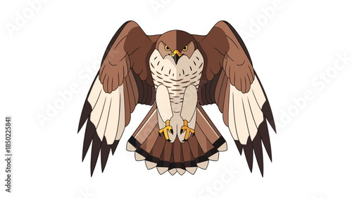 Hawk with wings spread facing forward