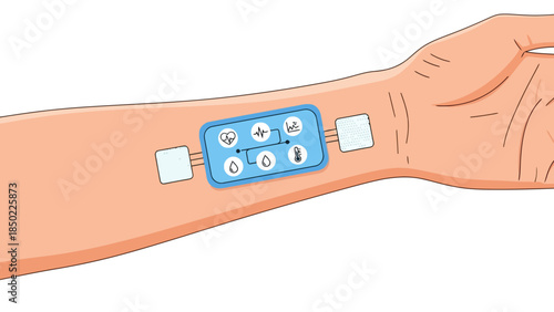 Health monitoring device on arm with icons