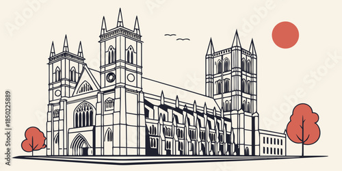 Westminster Abbey gothic outline minimal vector