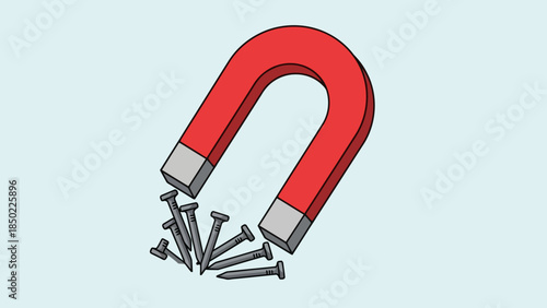 Horseshoe magnet attracting nails