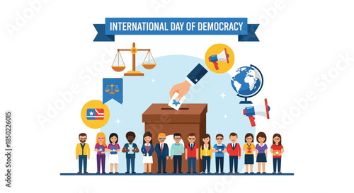 Diverse group of citizens participate in voting for the international day of democracy celebration event