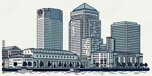 Canary Wharf skyline sleek financial district style