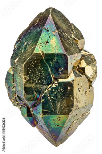 Chalcopyrite specimen with a brassy yellow hue and iridescent tarnish.