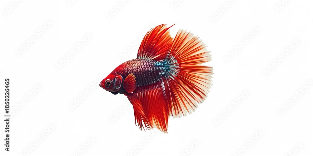 Fototapeta premium Siamese fighting fish isolated against a white backdrop, showcasing colorful scales and sleek form, World Aquatic Animal Day