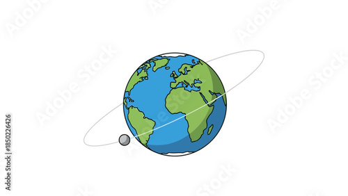 Illustration of Earth with its moon orbiting