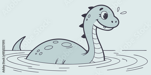 Loch Ness monster cute minimal illustration