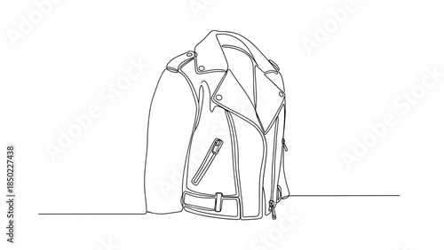 Minimalist line drawing of a leather jacket on a white background  