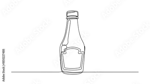 Outline of a ketchup bottle on a flat surface  