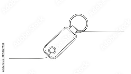 Outline drawing of a keychain tag with ring on flat surface  