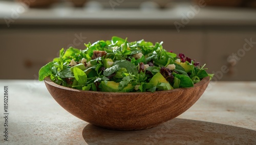 Healthy greens salad with avocado and herbs, fiber content for balanced nutrition, Nutrition Awareness Month