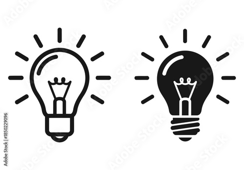 Two light bulbs, one outline and one solid black, symbolizing ideas