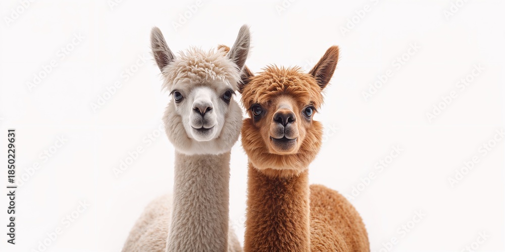 Fototapeta premium Pair of alpacas in natural terrain, fiber production and animal husbandry