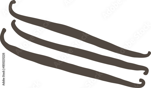 Vanilla Bean Pod Sticks and Brown Spices Isolated on White Background