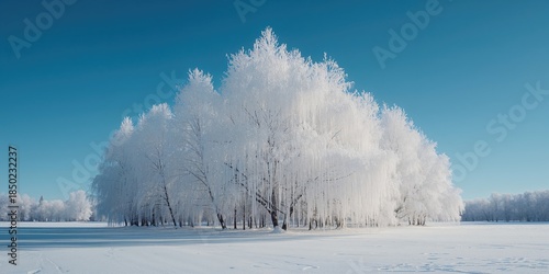 Snow-laden Picea pungens branches with hanging icicles under a bright winter sky, winter season