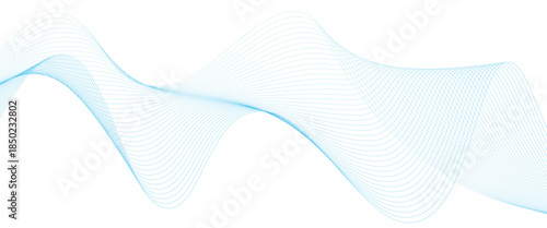 Abstract sky blue and white wave geometric Technology, data science frequency gradient lines on transparent background. Modern blue moving lines design element. Futuristic technology concept.