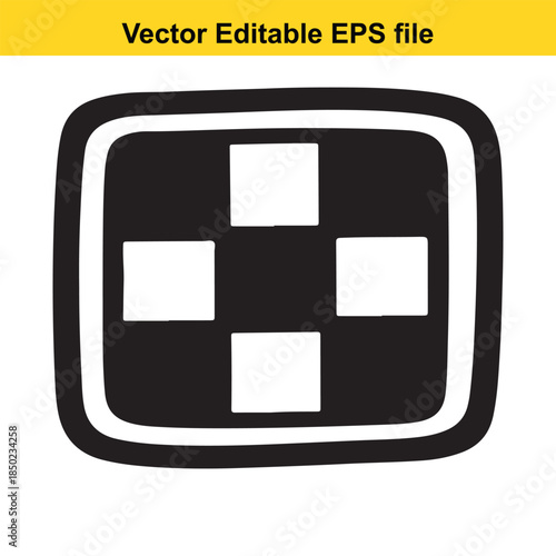  black and white rounded rectangle icon with four white squares inside isolated on white background