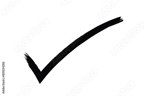 A bold hand-drawn black checkmark sign indicating completion or approval on a white background