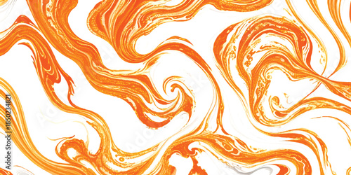 Vibrant Orange & White Abstract Marble Texture With Dynamic Fluid Liquid Swirl Background for Modern Branding, Web Design & Creative Print Media Featuring Energetic High-Contrast Ink Wash Curves