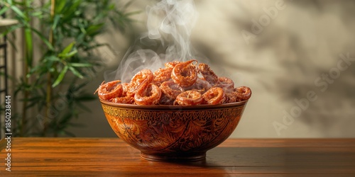 Seafood dish featuring steamed squids in a sizable bowl, emphasizing freshness and cooking method