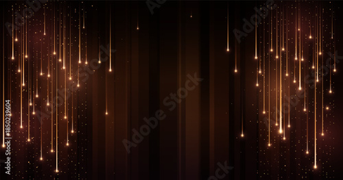 Falling stars on dark background, realistic falling lights, flying meteors, comets with sparkling blur golden trial